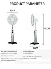 Load image into Gallery viewer, White And Black Wholesale 16 Inch Rechargable Fan With Light China Fan Rechargeable Solar Rechargeable Standing Fan
