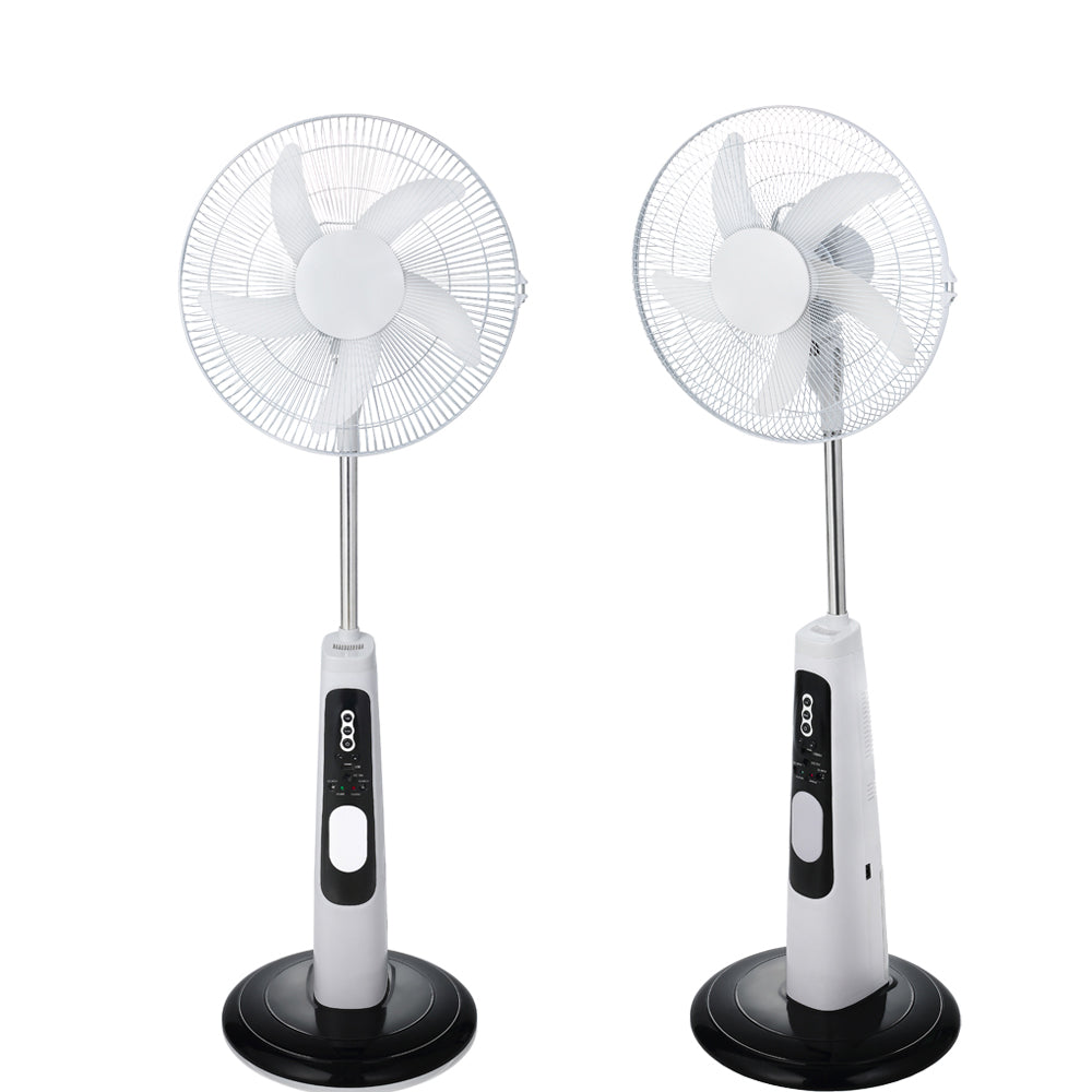 16 Inch 12V 7Ah 4.5Ah Battery AC/DC Operated Rechargeable Solar Pedestal Fan with LED light USB mobile charge