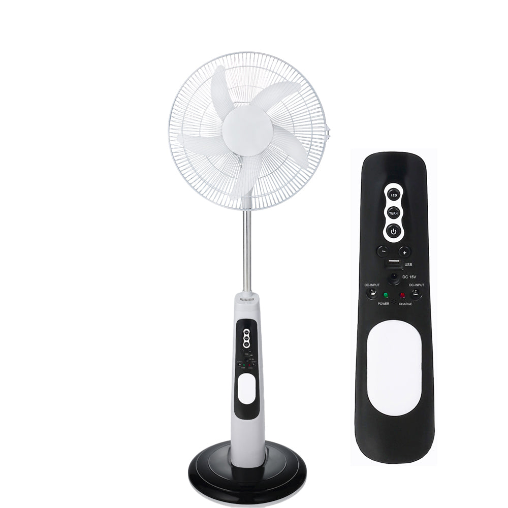 16" AC/DC Solar Rechargeable Stand Fan with Digital Screen & Remote